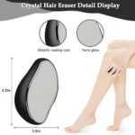 Crystal hair eraser with dimensions and design features.