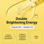 Brightening serum with Vitamin B3 and Arbutin advertisement.